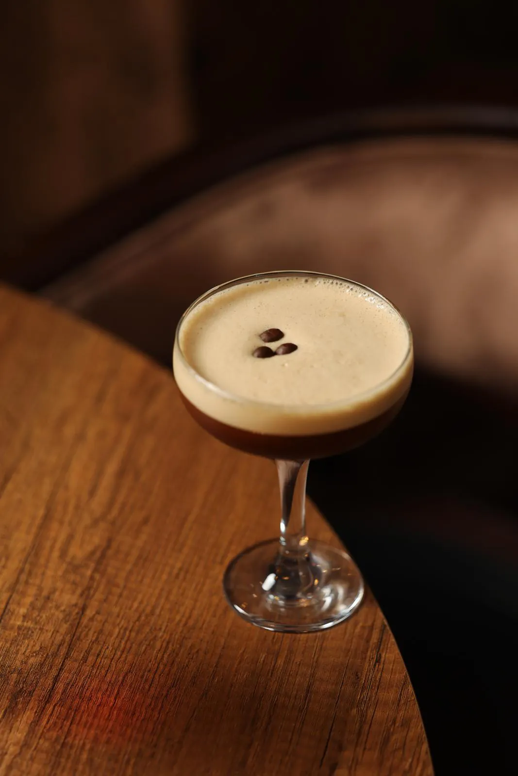 Espresso martini on a wooden table