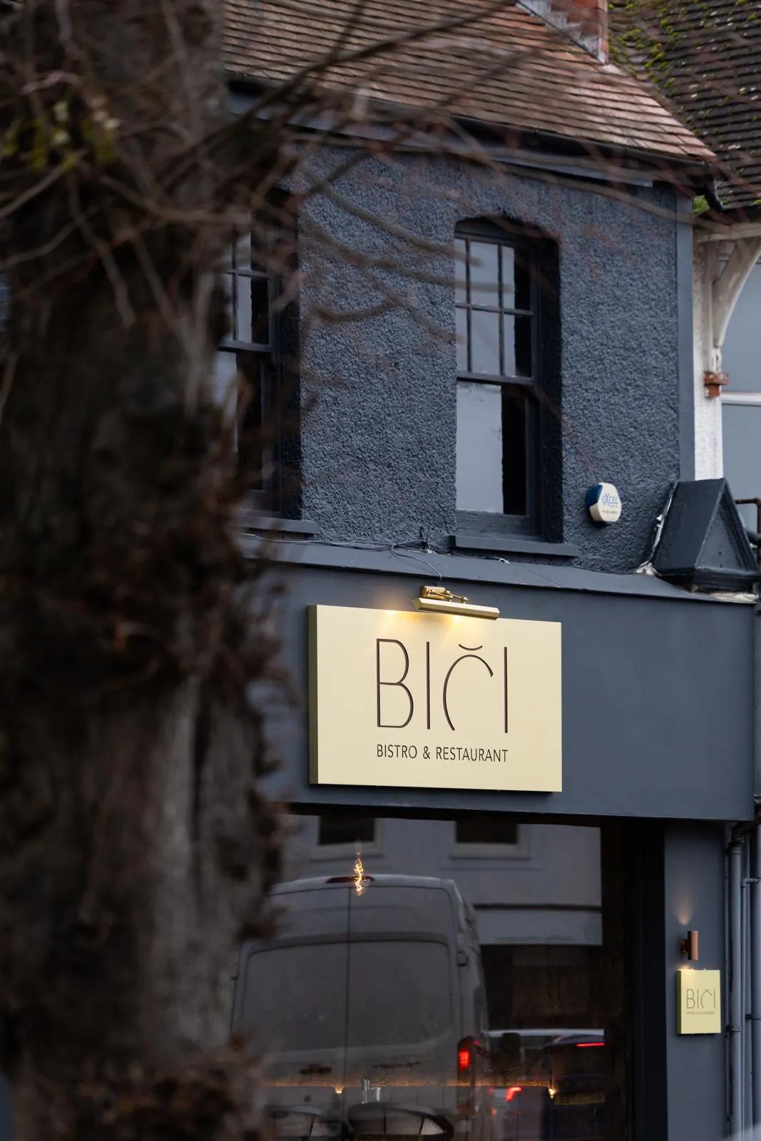 The Bici Bistro & Restaurant sign on Anyards Road, Cobham